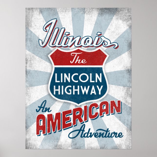 Illinois Lincoln Highway Vintag Amerika Poster (Vorne)