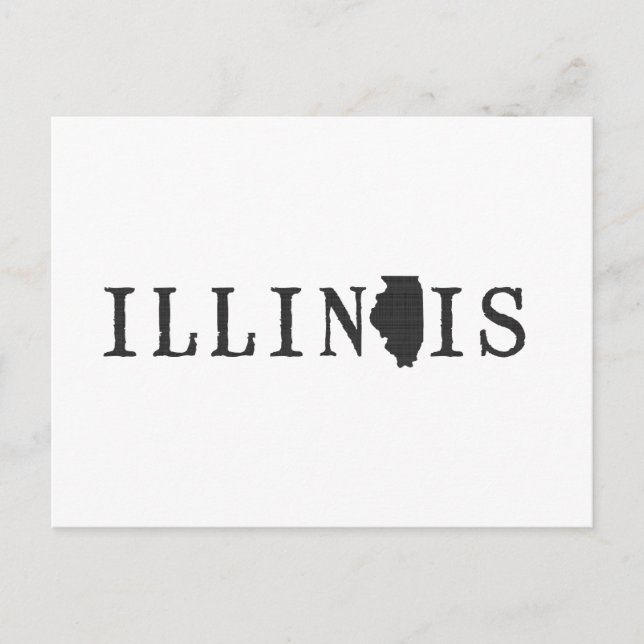 Illinois Map Shaped Letter Staat Word Art Black Postkarte (Vorderseite)