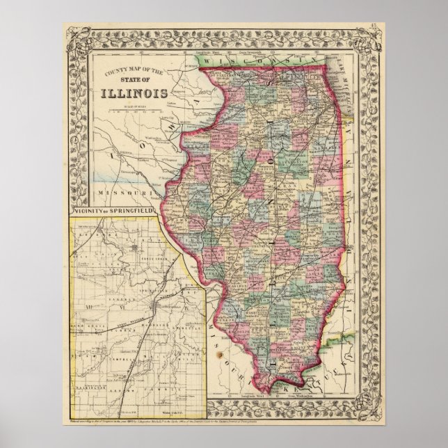 Illinois Map von Mitchell Poster (Vorne)