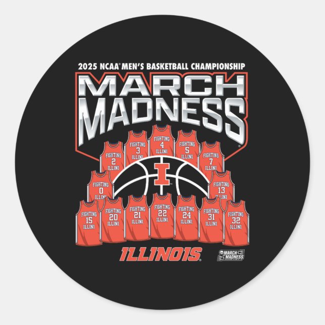 Illinois March Madness 2025 Men's Sketll Nil  Runder Aufkleber (Vorderseite)
