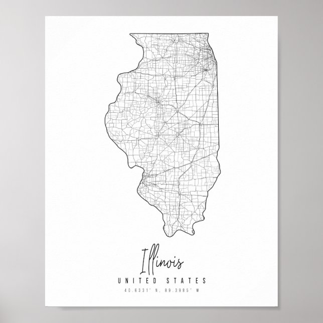 Illinois Minimal Street Map Poster (Vorne)