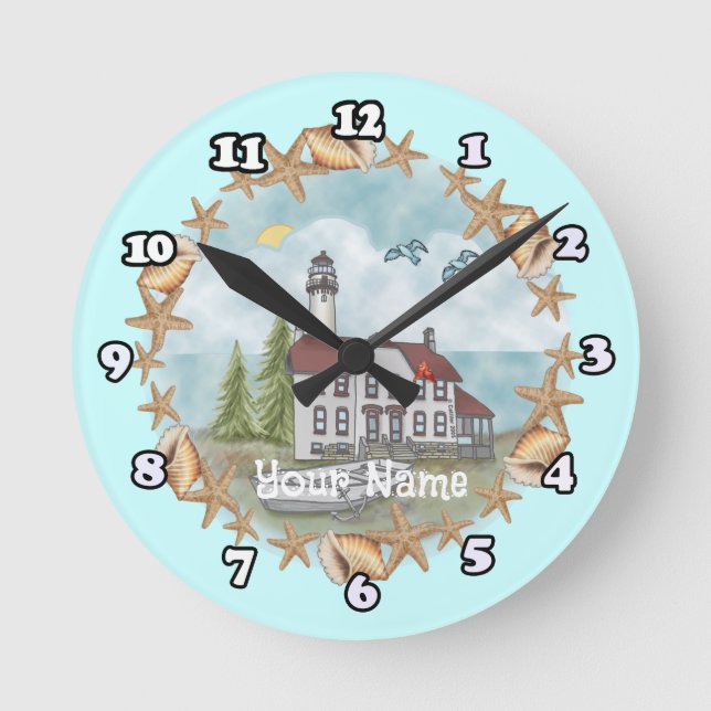 Illinois Muscheln Leuchtturmuhr Runde Wanduhr (Vorderseite)