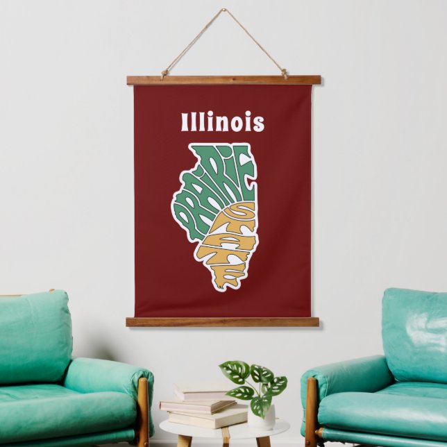 Illinois Nickname Word Art Wandteppich Mit Holzrahmen (Wohnzimmer)