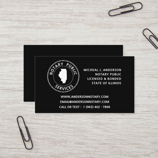 Illinois Notary Public Services Visitenkarte (Vorderseite/Rückseite Beispiel)