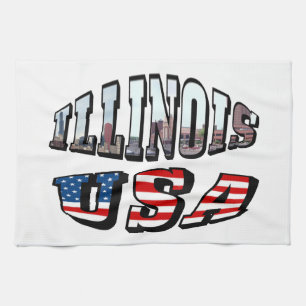 Illinois Picture und USA Flag Text Küchentuch
