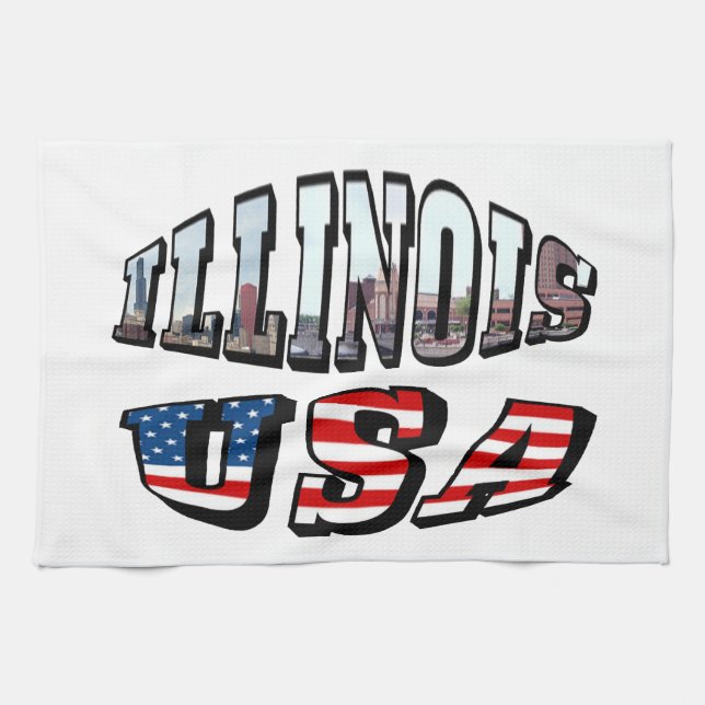 Illinois Picture und USA Flag Text Küchentuch (Horizontal)