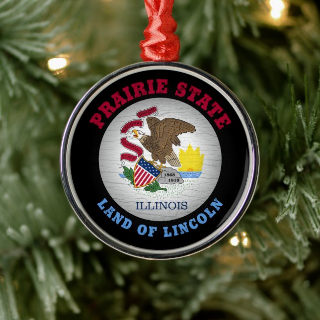 ILLINOIS PRAIRIE STAAT FLAG ORNAMENT AUS METALL (Baum)
