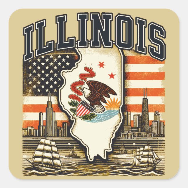 Illinois Quadratischer Aufkleber (Vorderseite)