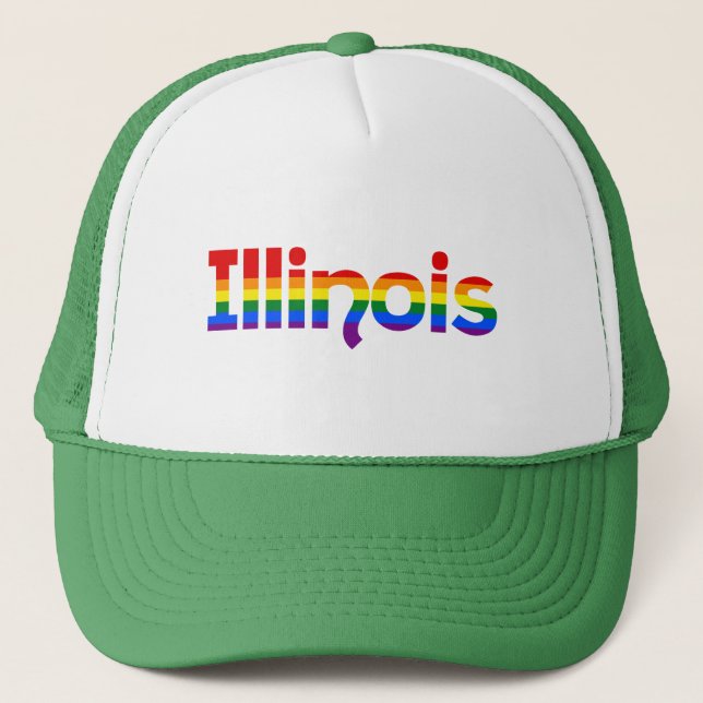 Illinois Regenbogen-Text-Mütze Truckerkappe (Vorderseite)