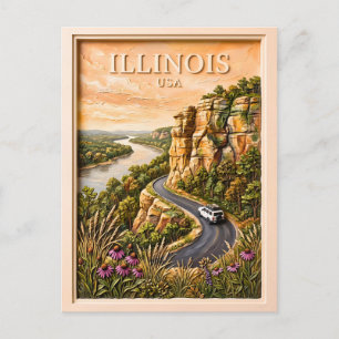 Illinois Roadtrip - Vintage-Flussklippen-Landschaf Postkarte