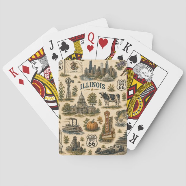 Illinois Route 66 Glückliche Skyline Spielkarten (Rückseite)