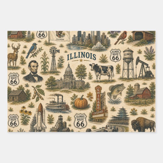 Illinois Route 66 Skyline-Geschenk Geschenkpapier Set (Vorderseite)