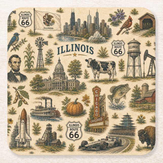 Illinois Route 66 Skyline Sips   Rechteckiger Pappuntersetzer (Vorderseite)