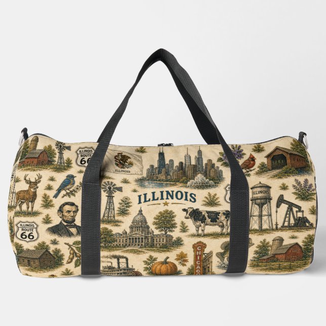 Illinois Route 66 Wochenend-Skyline Duffle Bag (Vorderseite)