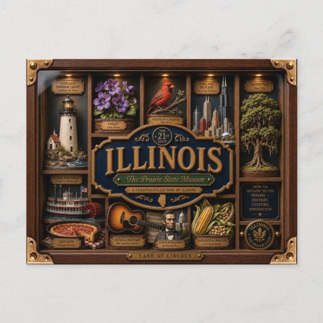 Illinois Shadow Box 3D Figurine Staat Postkarte (Vorderseite)