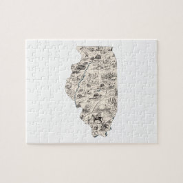 Illinois Shaped Vintag Picture Map Puzzle