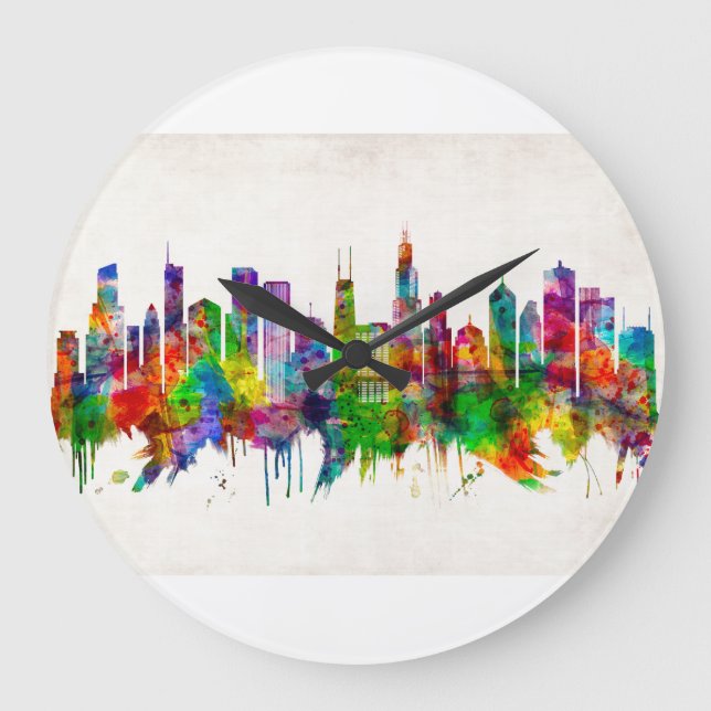 Illinois Skyline Große Wanduhr (Vorderseite)