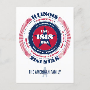 Illinois, Springfield, IL, Patriotisch, Monogramm Postkarte