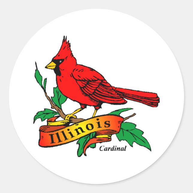 Illinois Staat Bird - Kardinal Runder Aufkleber (Vorderseite)