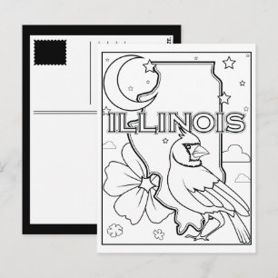 Illinois Staat Form Blume Birdcollage Postkarte