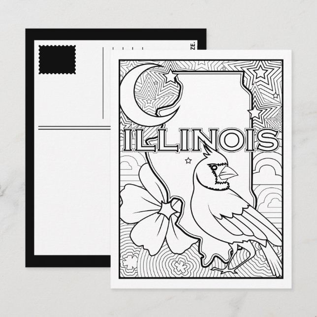 illinois Staat Form Collage Farbe mir in Postkarte (Vorne/Hinten)