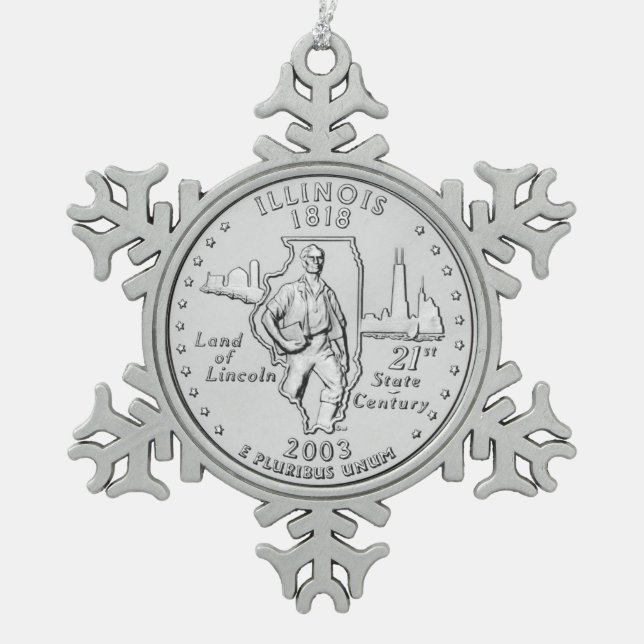 Illinois Staat Quarter Schneeflocken Zinn-Ornament (Vorderseite)