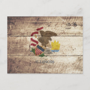Illinois Staatsflagge auf altem Holzmaserung Postkarte