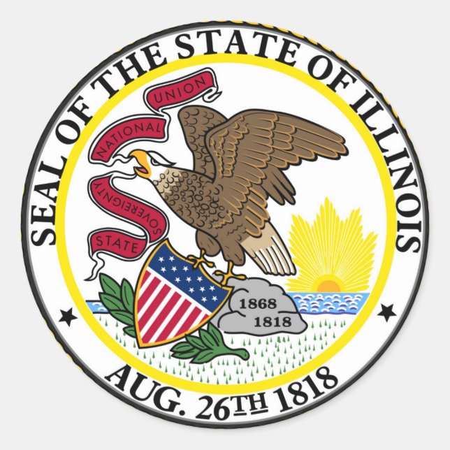 Illinois Staatsflagge usa United America Symbol Si Runder Aufkleber (Vorderseite)