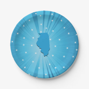 Illinois State Silhouette Blaue Sternenexplosion Pappteller