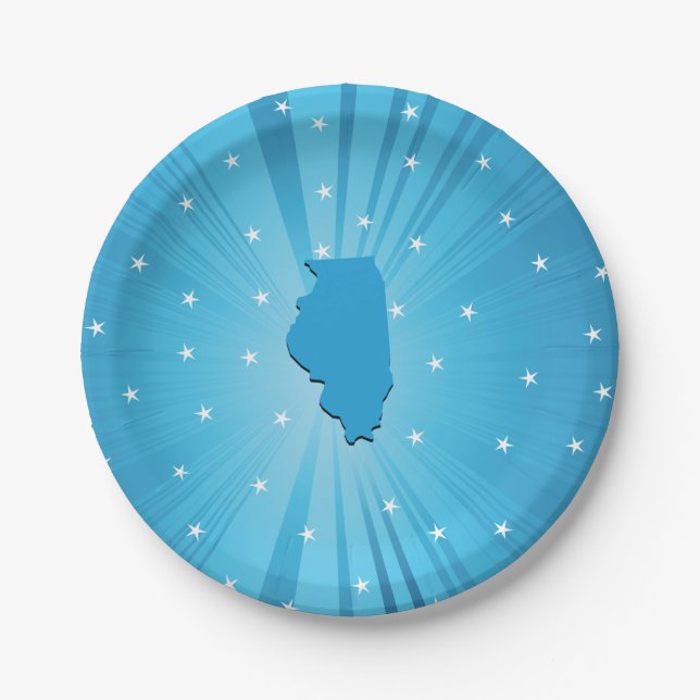 Illinois State Silhouette Blaue Sternenexplosion Pappteller (Vorderseite)