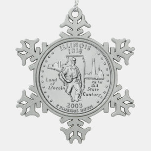 Illinois-State-Vierteldollar Schneeflocken Zinn-Ornament
