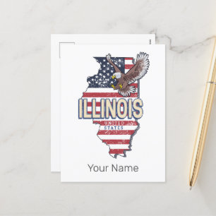 Illinois United Staaten Eagle Retro Map Vintag USA Feiertagspostkarte