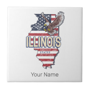 Illinois United Staaten Eagle Retro Map Vintag USA Fliese