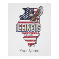 Illinois United Staaten Eagle Retro Map Vintag USA