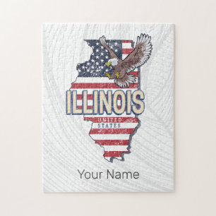 Illinois United Staaten Eagle Retro Map Vintag USA Puzzle