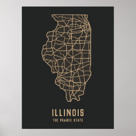 Illinois US-Staat-Roadmap - die Karte des Präriefe Poster