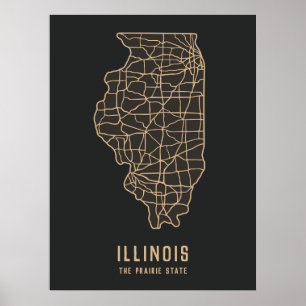 Illinois US-Staat-Roadmap - die Karte des Präriefe Poster