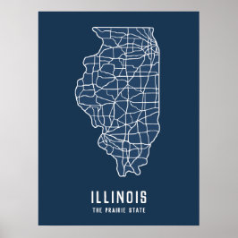 Illinois US-Staat-Roadmap - die Karte des Präriefe Poster