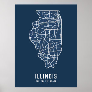 Illinois US-Staat-Roadmap - die Karte des Präriefe Poster