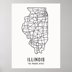 Illinois US-Staat-Roadmap - die Karte des Präriefe Poster