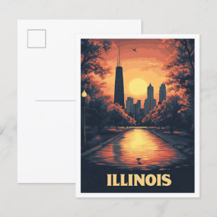 Illinois USA Art Vintag Illustration Travel Postkarte