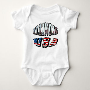 Illinois USA Flag & Staat Foto Text Baby Strampler