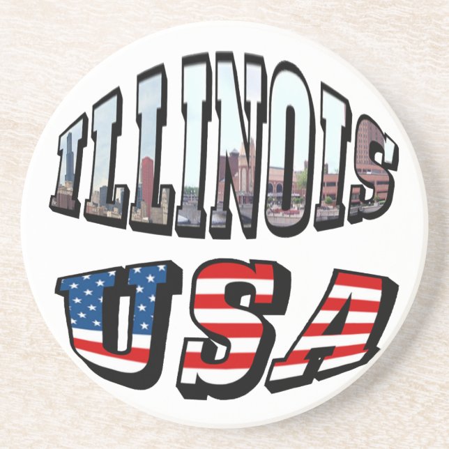 Illinois USA Flag & Staat Foto Text Getränkeuntersetzer (Vorne)