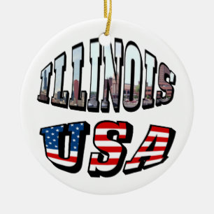 Illinois USA Flag & Staat Foto Text Keramikornament