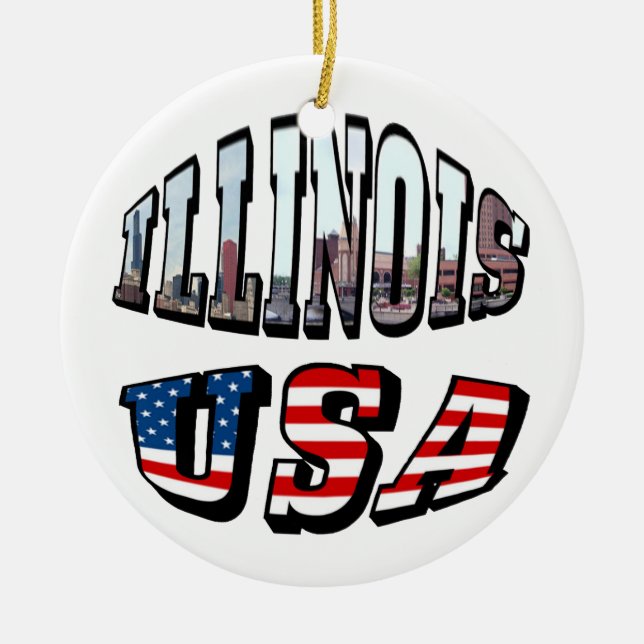Illinois USA Flag & Staat Foto Text Keramikornament (Vorne)