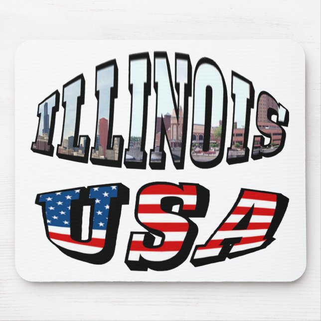 Illinois USA Flag & Staat Foto Text Mousepad (Vorne)