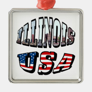Illinois USA Flag & Staat Foto Text Ornament Aus Metall