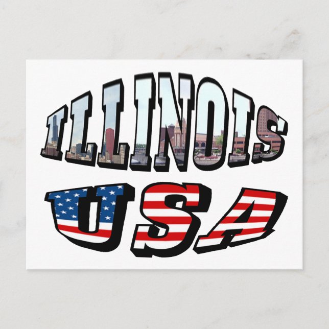 Illinois USA Flag & Staat Foto Text Postkarte (Vorderseite)