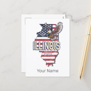 Illinois Vereinigte Staaten Adler Retro Karte Vint