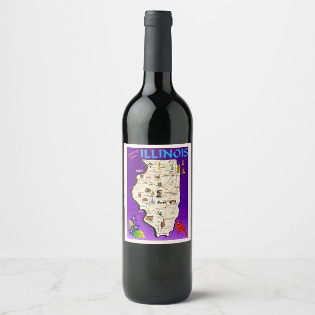 Illinois Vintag Map Weinetikett (Vorderseite)